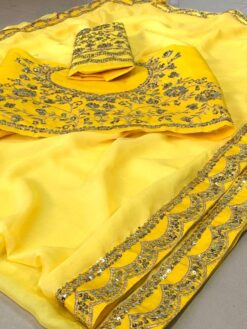 Sumshy Jhanvi Latest Designer Yellow Moss Chiffon Saree