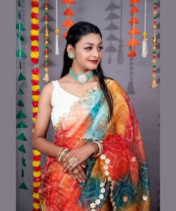 Sumshy Bandhej Printed Soft Organza Designer Saree