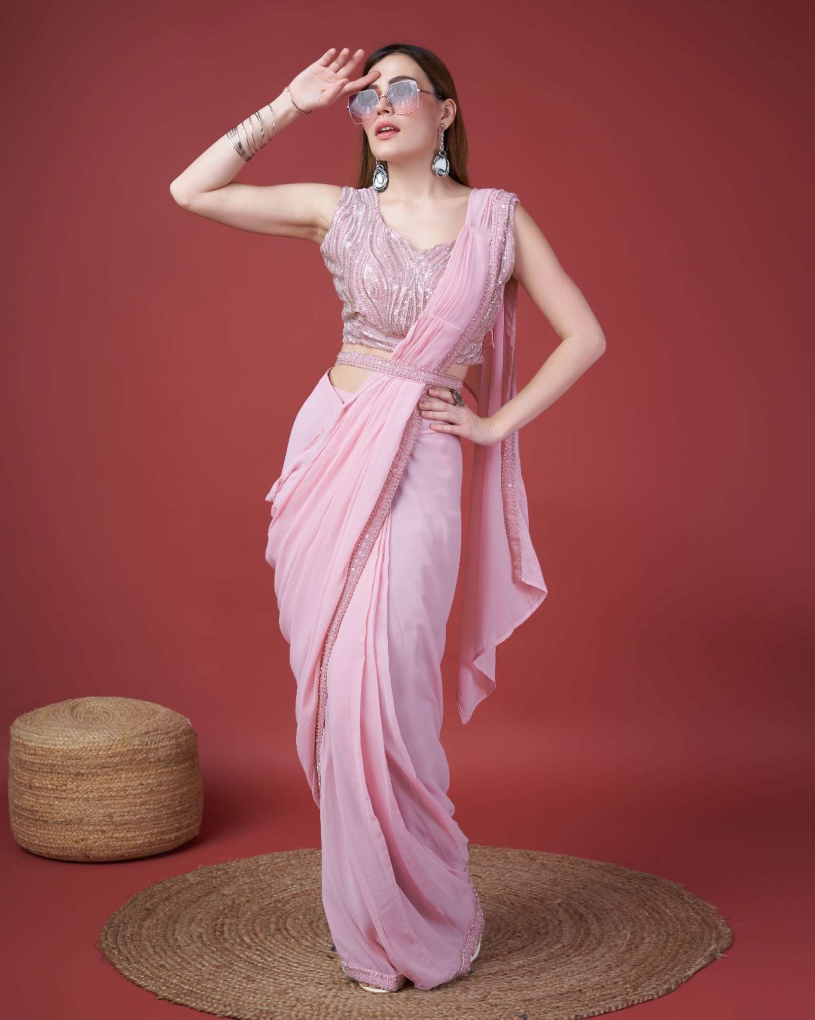 Sumshy Party Wear Georgette Ready To Wear Saree