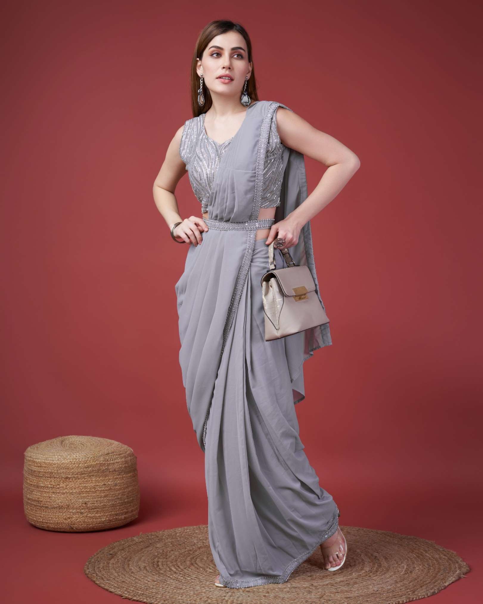 Sumshy Party Wear Georgette Ready To Wear Saree