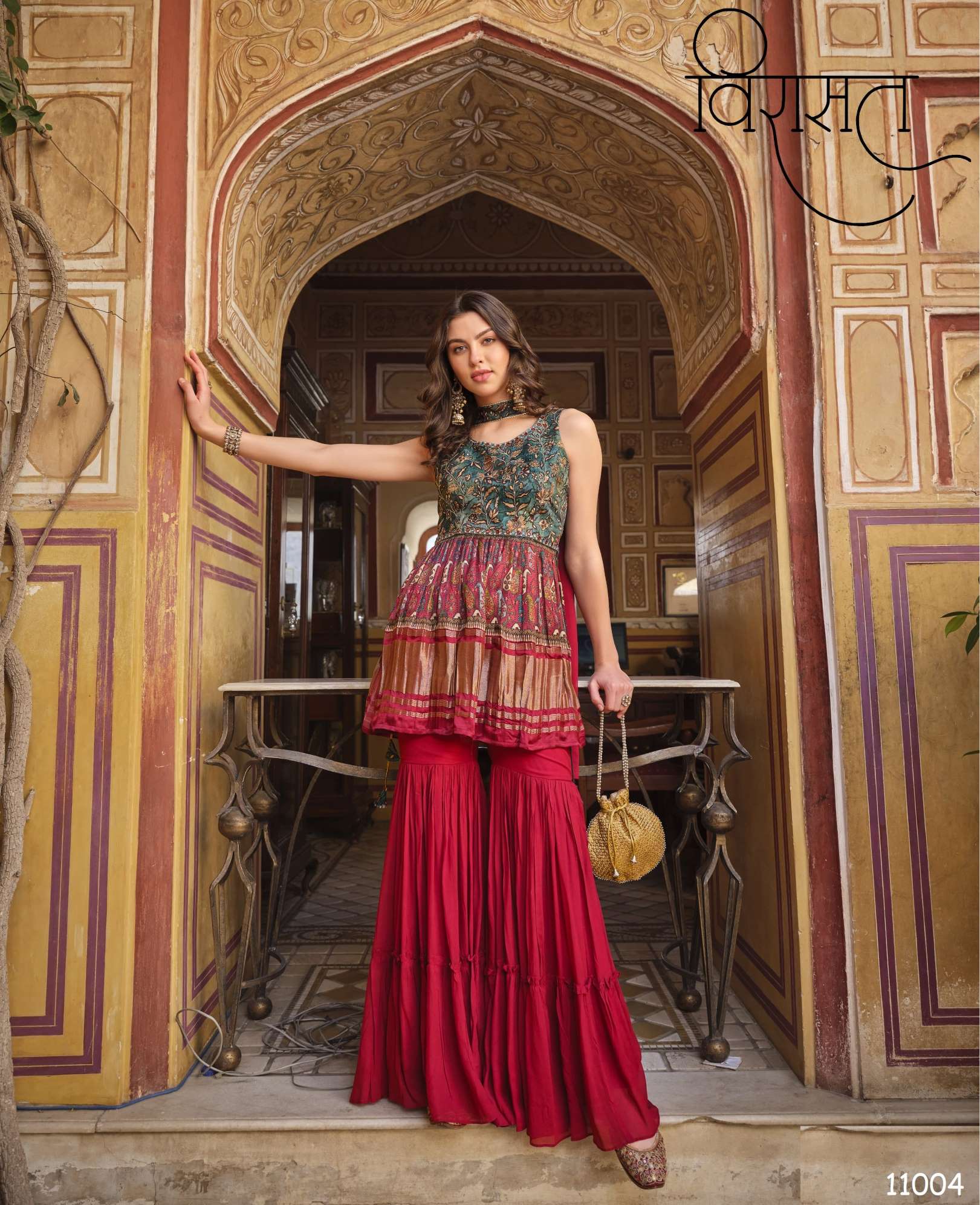 Virasat Noor Digital Printed Pure Gaji Sharara Suit