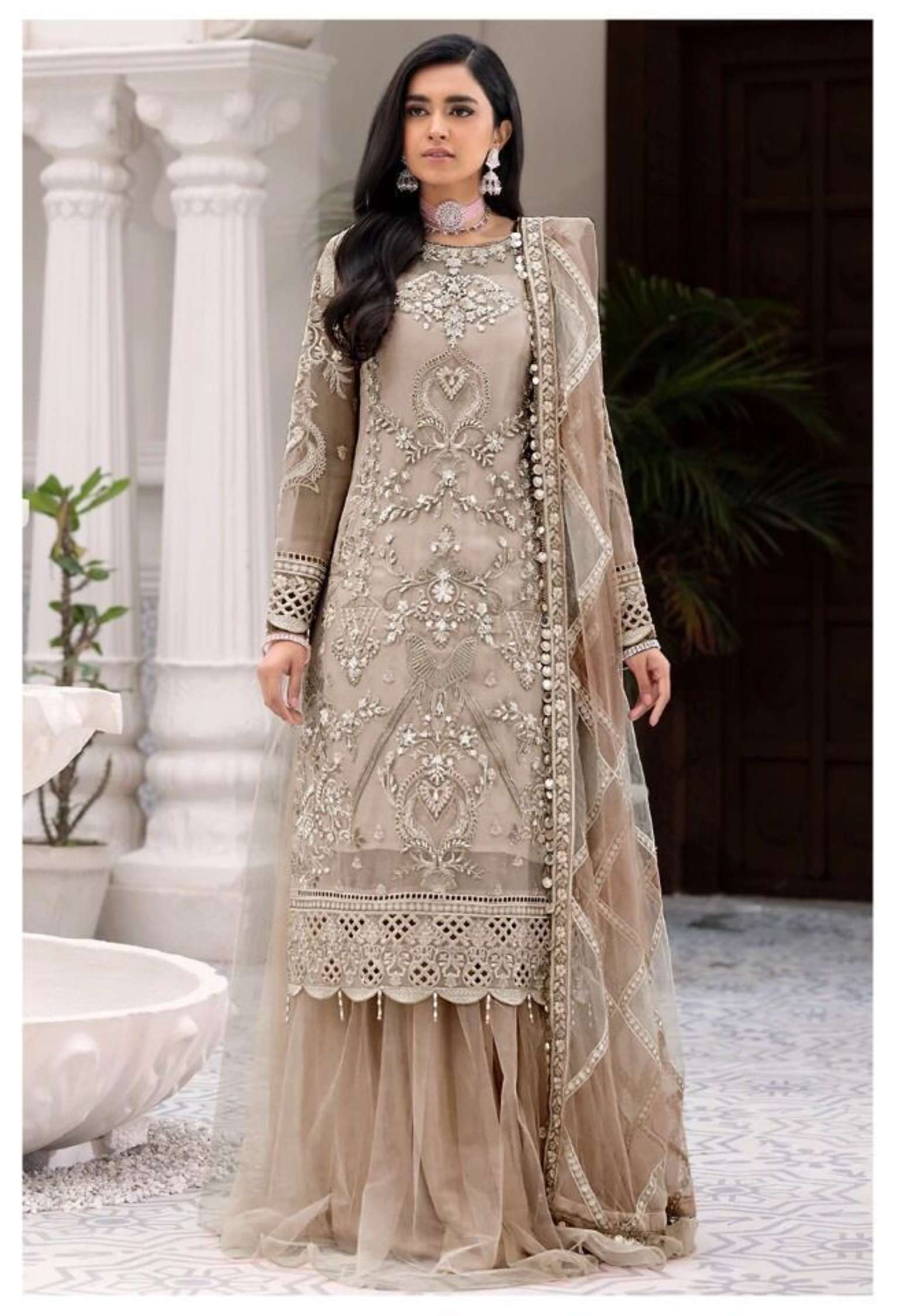 Sumshy Wedding Wear Embroidery Net Dress Material