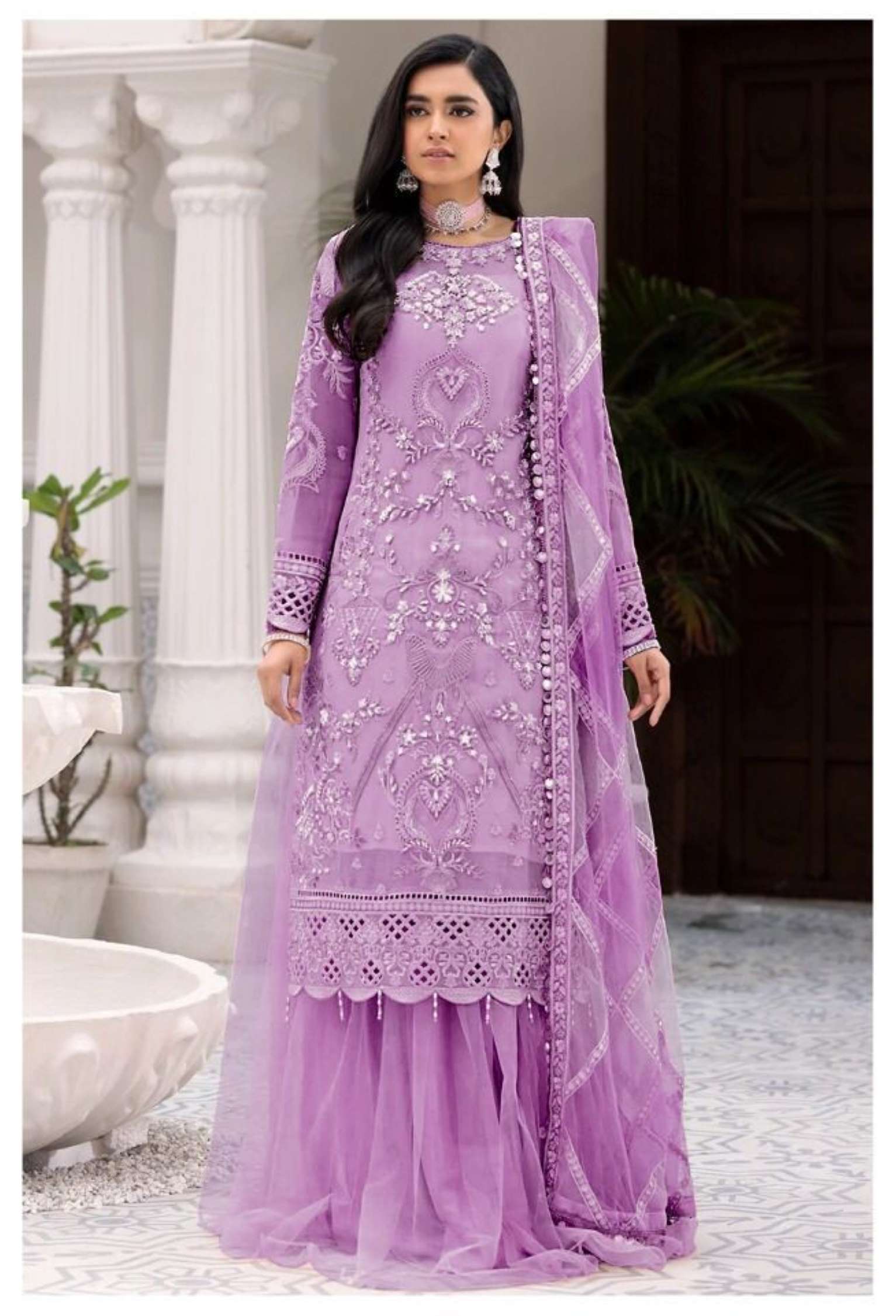 Sumshy Wedding Wear Embroidery Net Dress Material