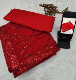 Sumshy Party Wear Sequence Georgette Red Sarees