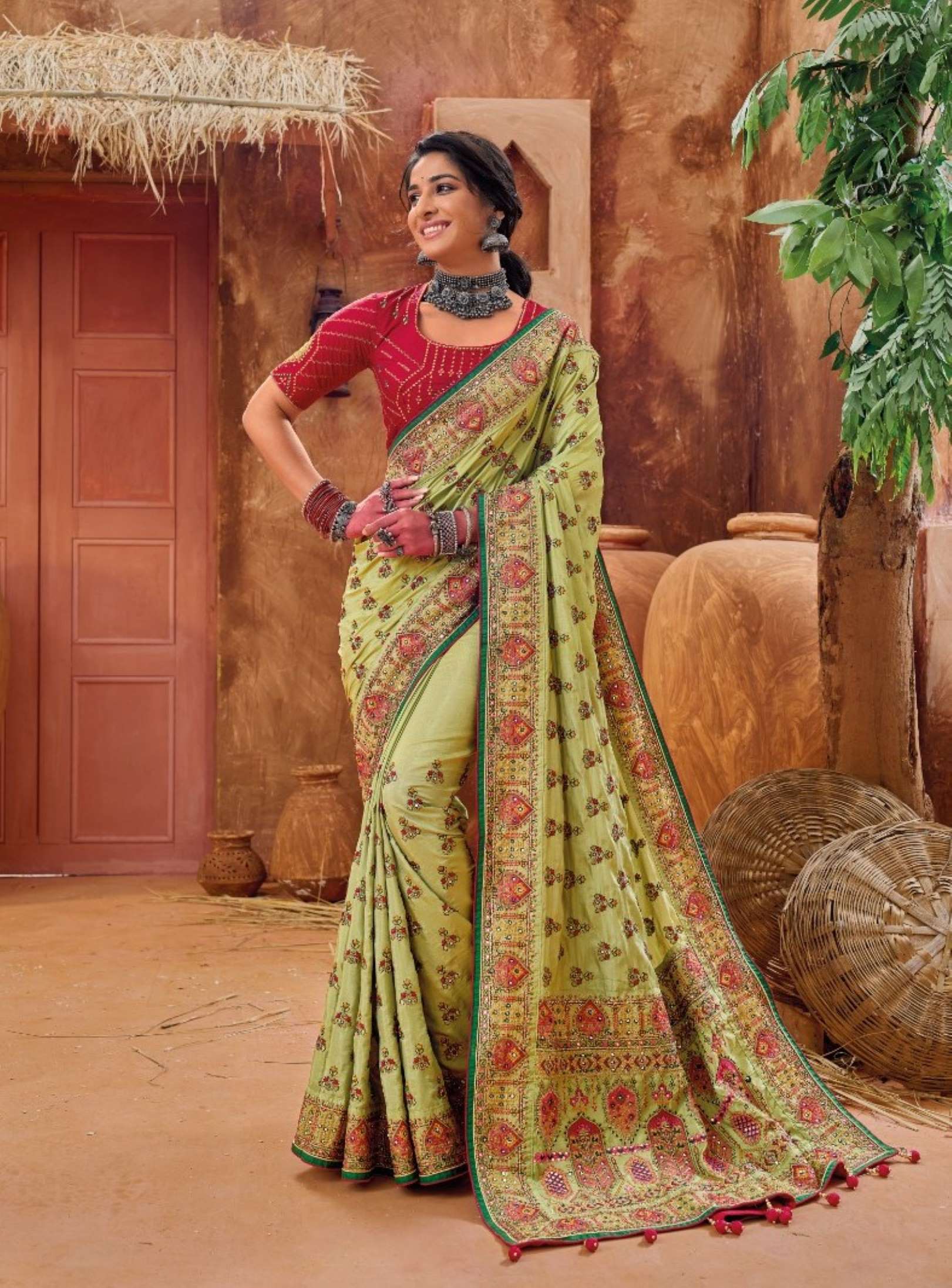 MN Kachhi Work Banarasi Silk Wedding Wear Sarees