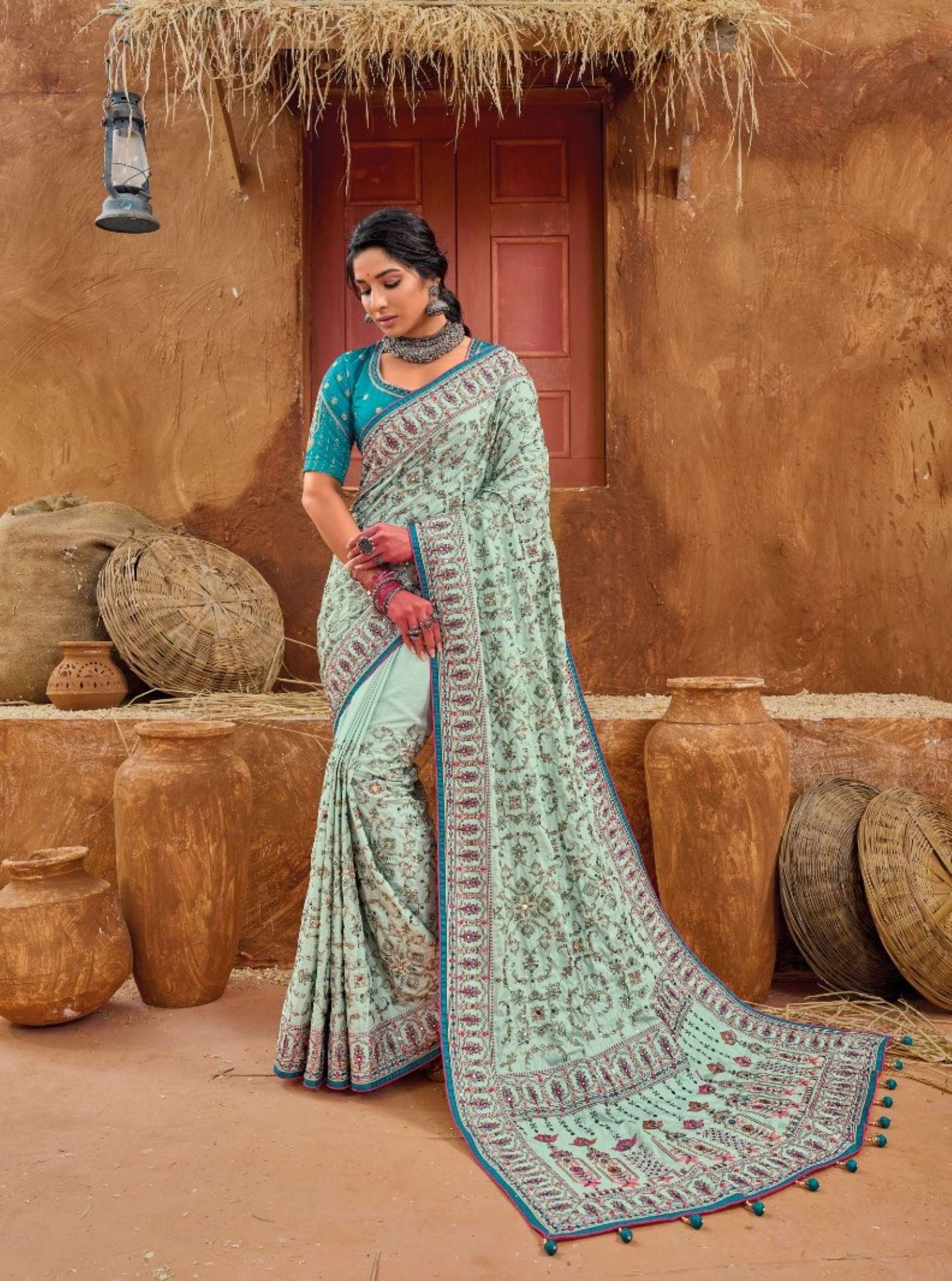 MN Kachhi Work Banarasi Silk Wedding Wear Sarees