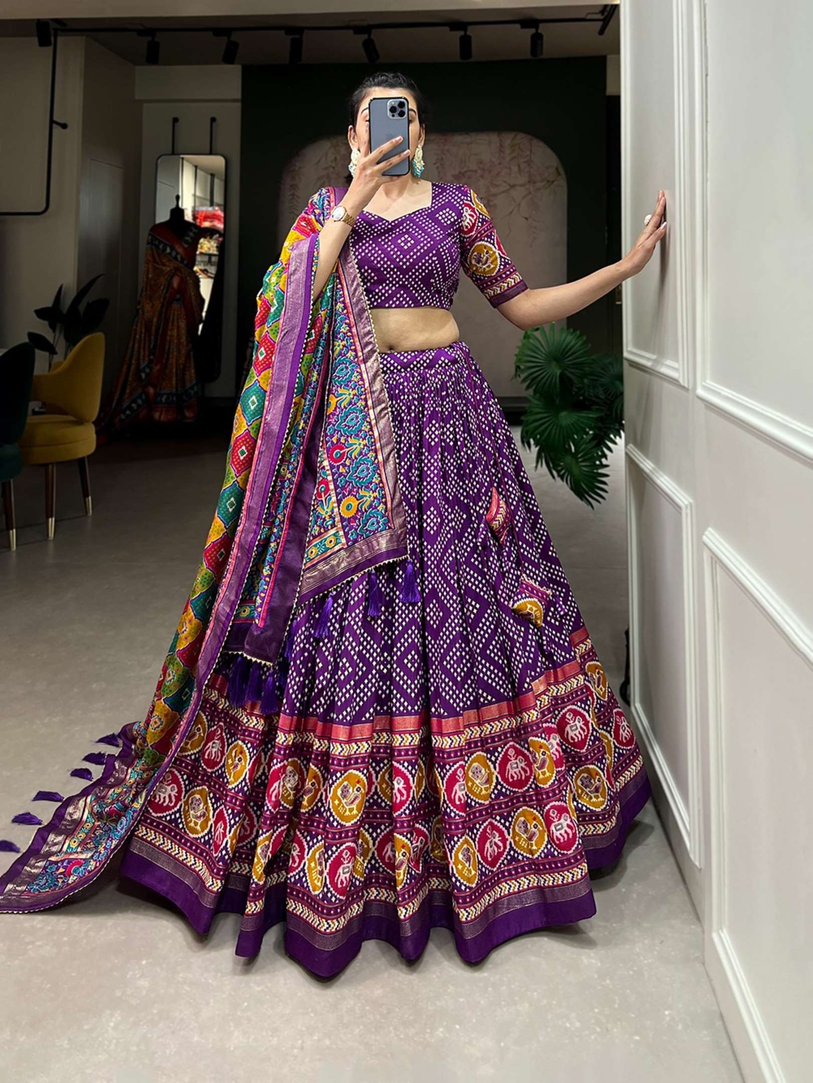 Sumshy Bandhej Patola Printed Tussar Silk Lehenga Choli