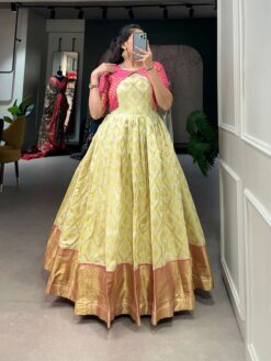 Sumshy Latest Zari Weaving Silk Wedding Wear Gown