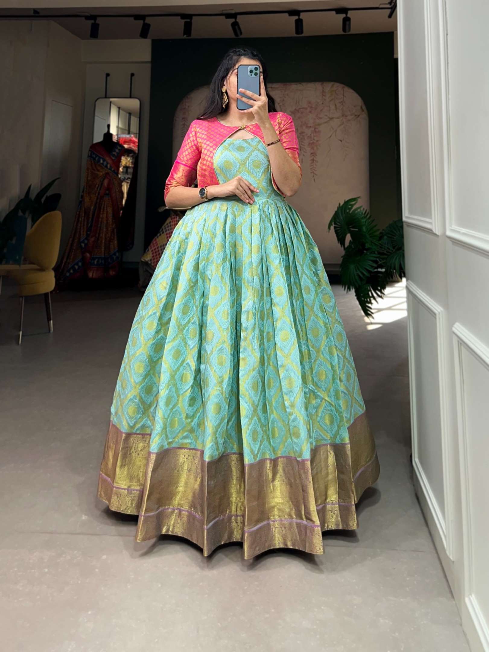 Sumshy Latest Zari Weaving Silk Wedding Wear Gown