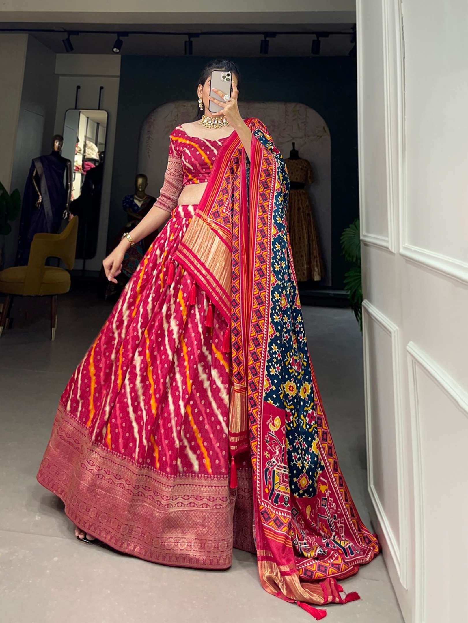 Sumshy Printed Viscose Dola Silk Lehenga Choli