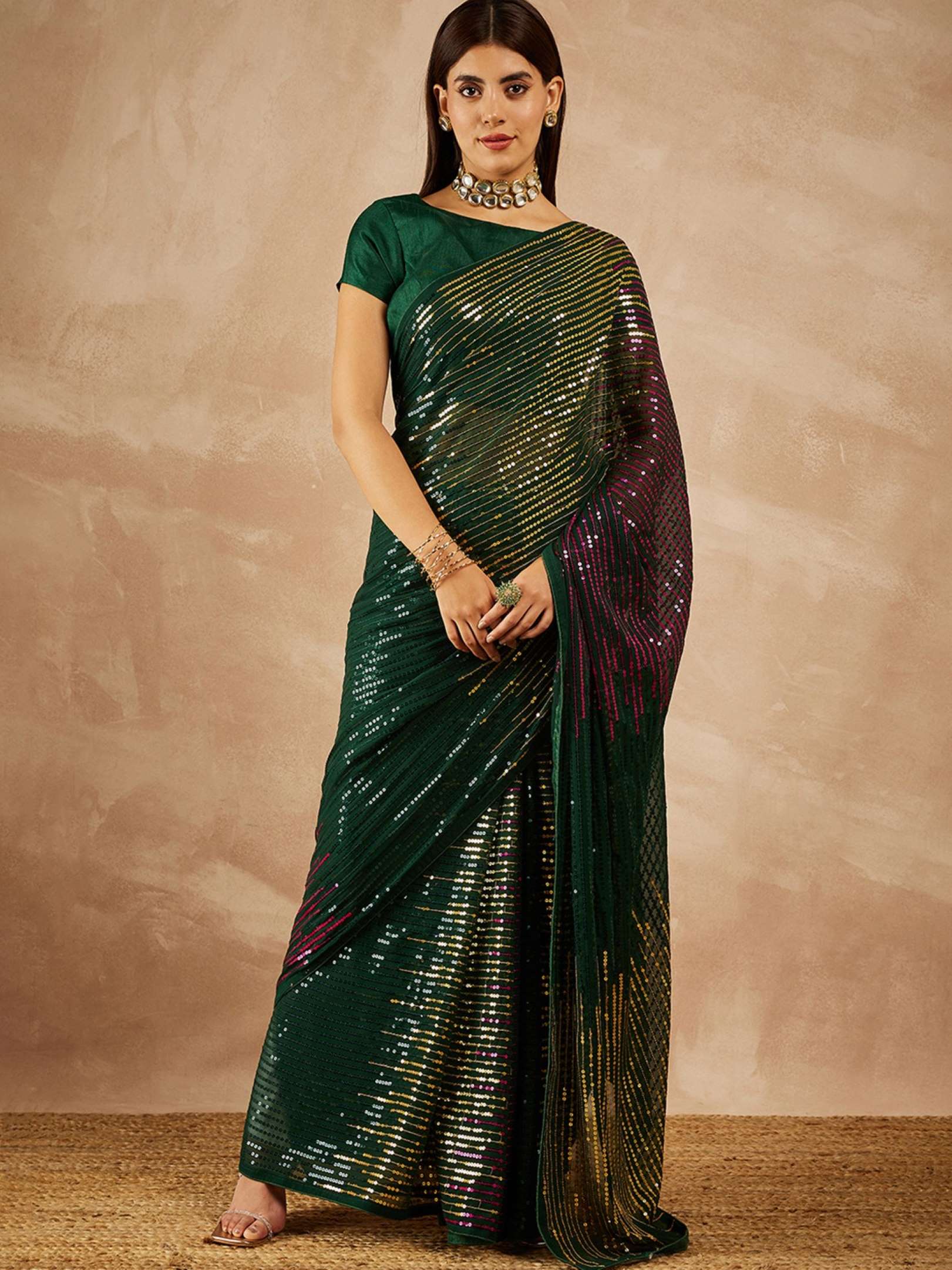 Mohvogue Roozal Sequence Georgette Party Wear Sarees