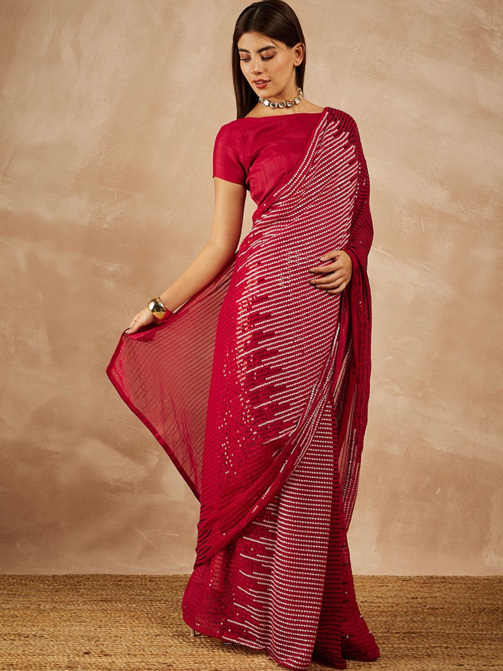 Mohvogue Roozal Sequence Georgette Party Wear Sarees