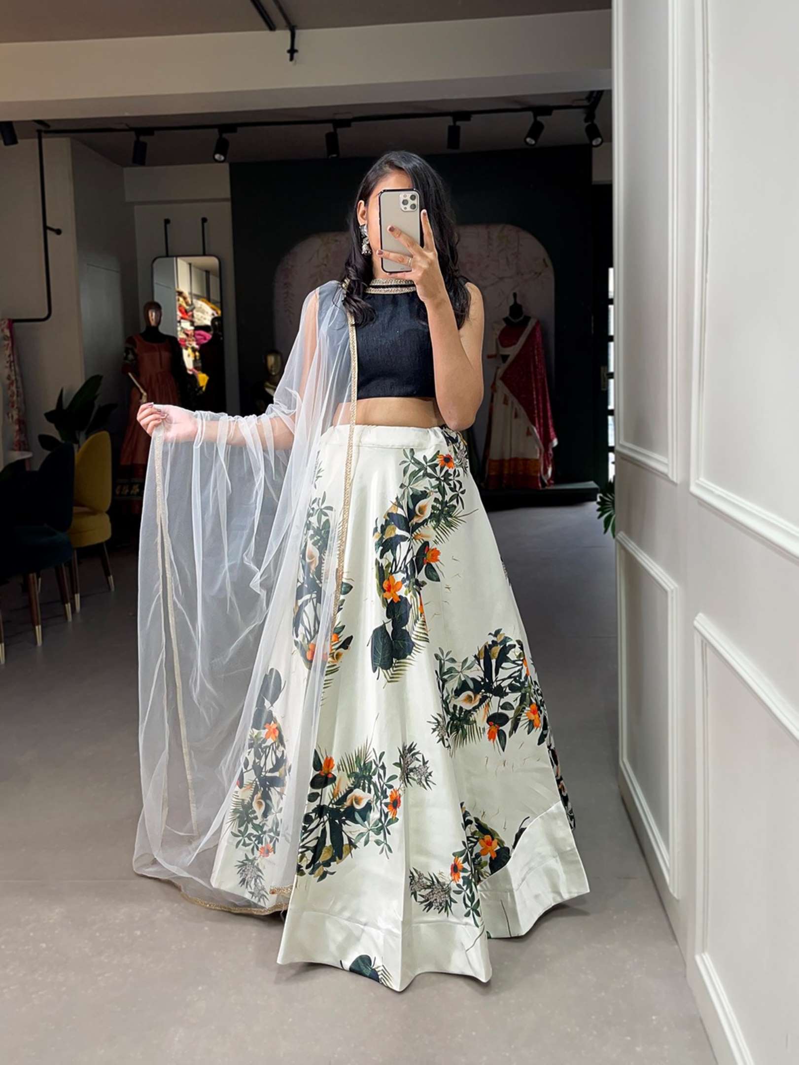 Sumshy Beautiful Floral Printed Zari Satin Lehenga Choli