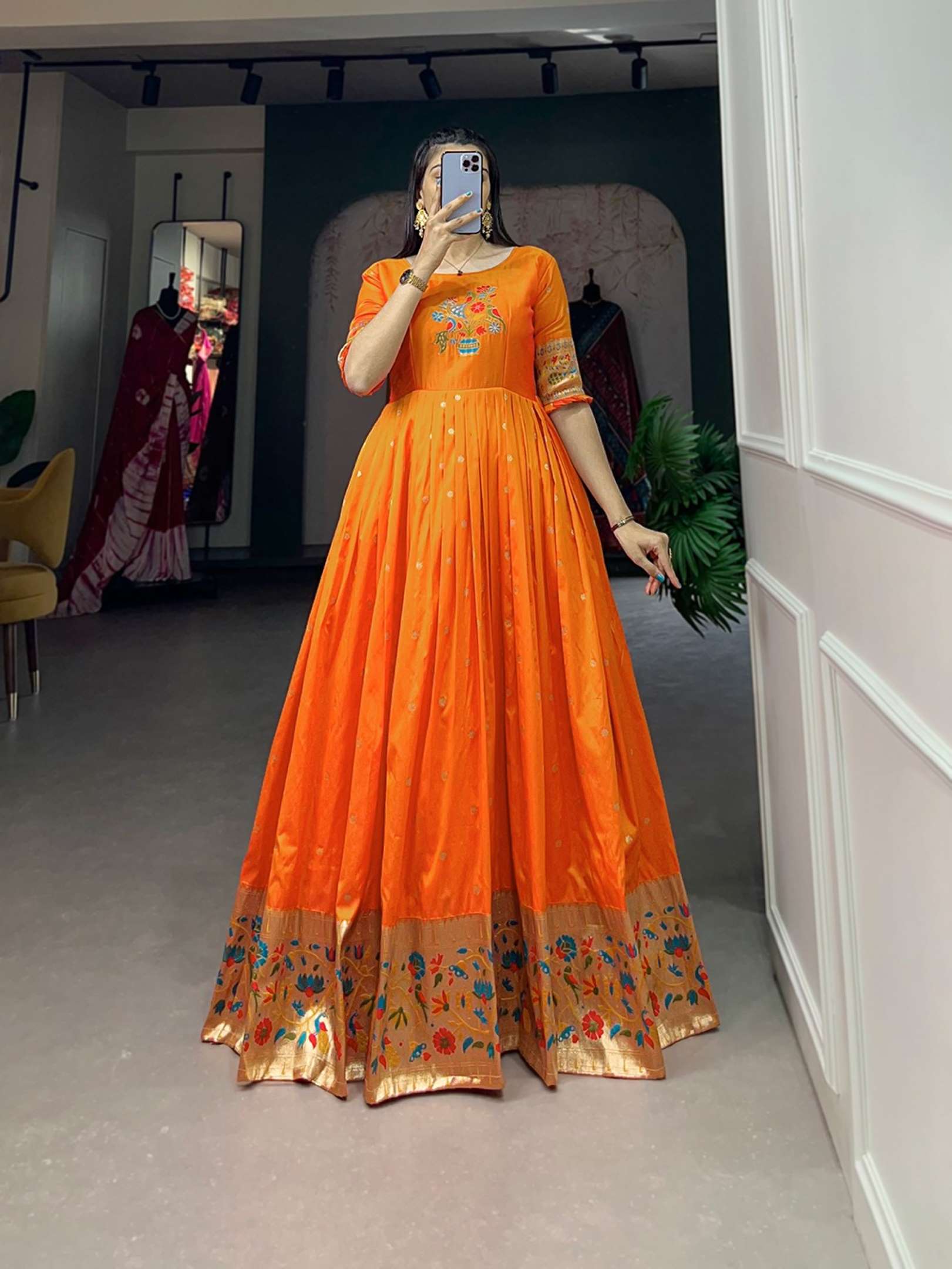 Sumshy Traditional Wear Jacquard Silk Printed Gown