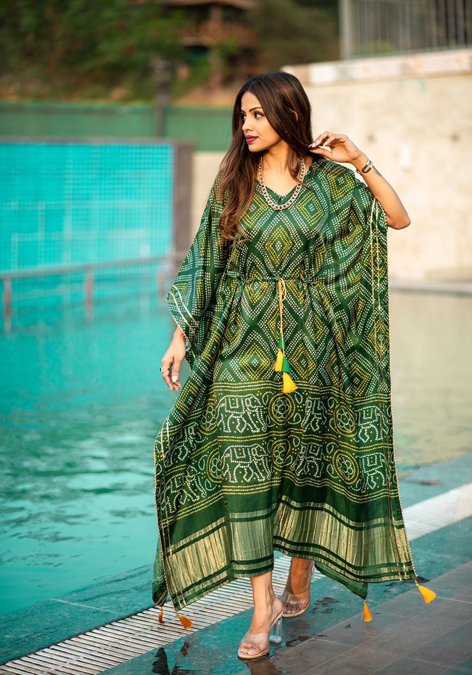 Sumshy Fancy Digital Printed Gaji Silk Kaftan