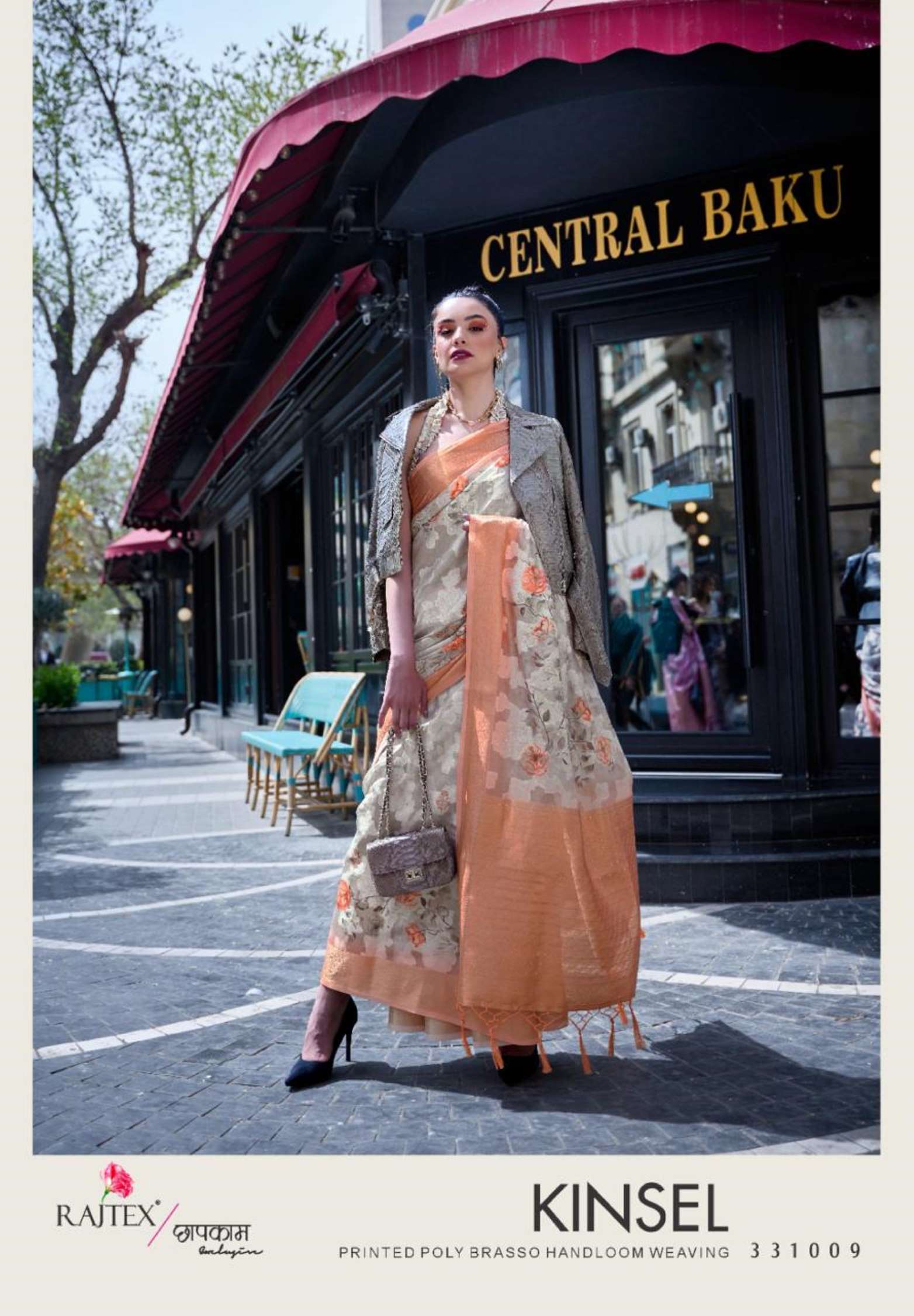 Rajtex Kinsel Polly Brasso Floral Printed Sarees