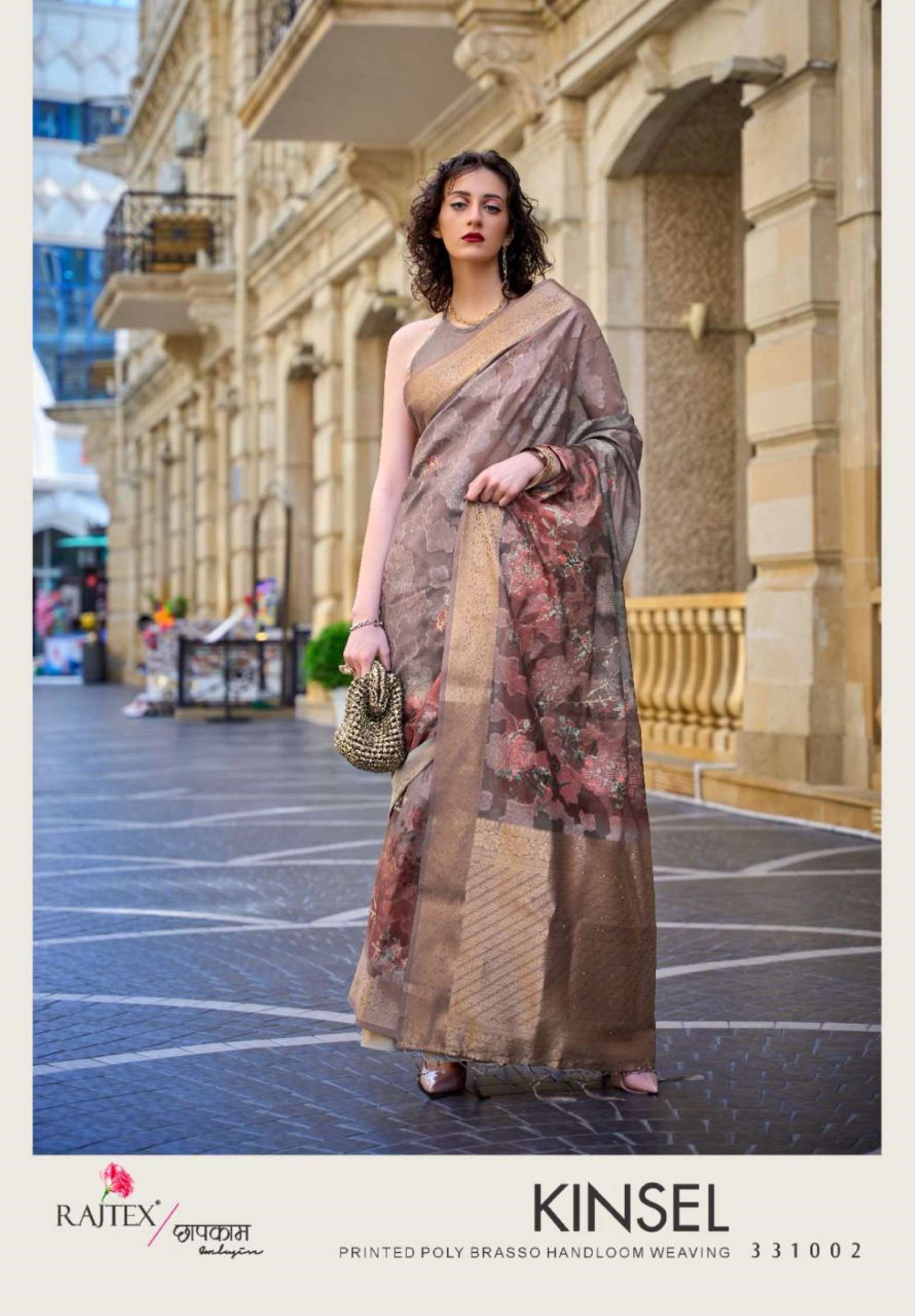 Rajtex Kinsel Polly Brasso Floral Printed Sarees