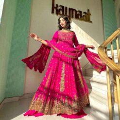 Sumshy Wedding Wear Faux Georgette Pink Readymade Dress