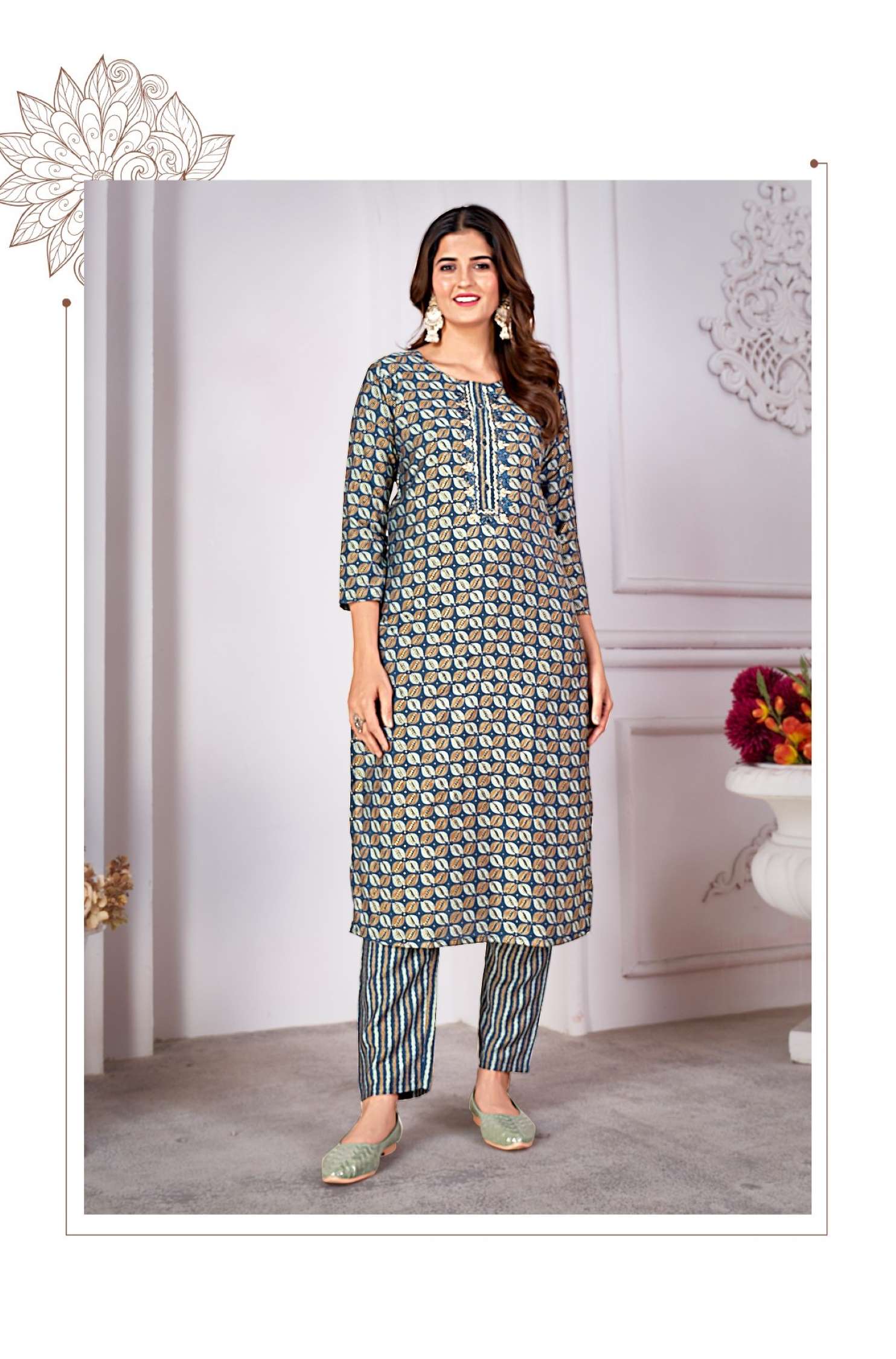 Moksh International Printed Royal Silk Kurti Pent