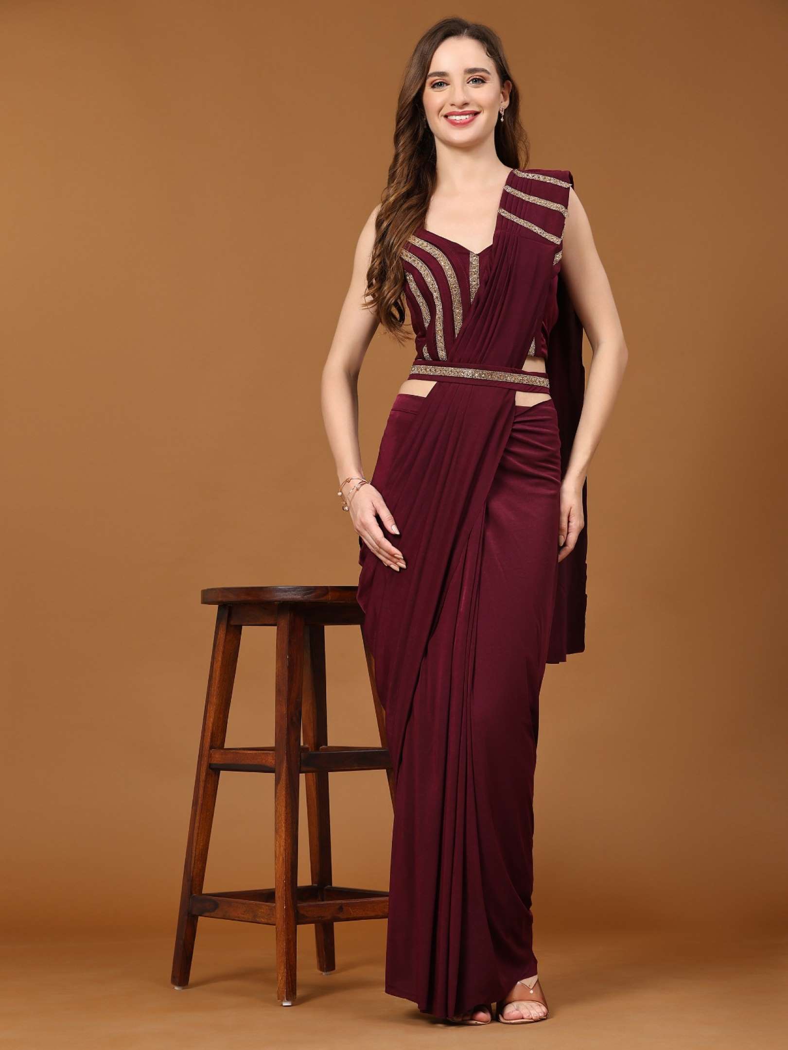 Sumshy Party Wear Imported Crystle Ready To Wear Sarees