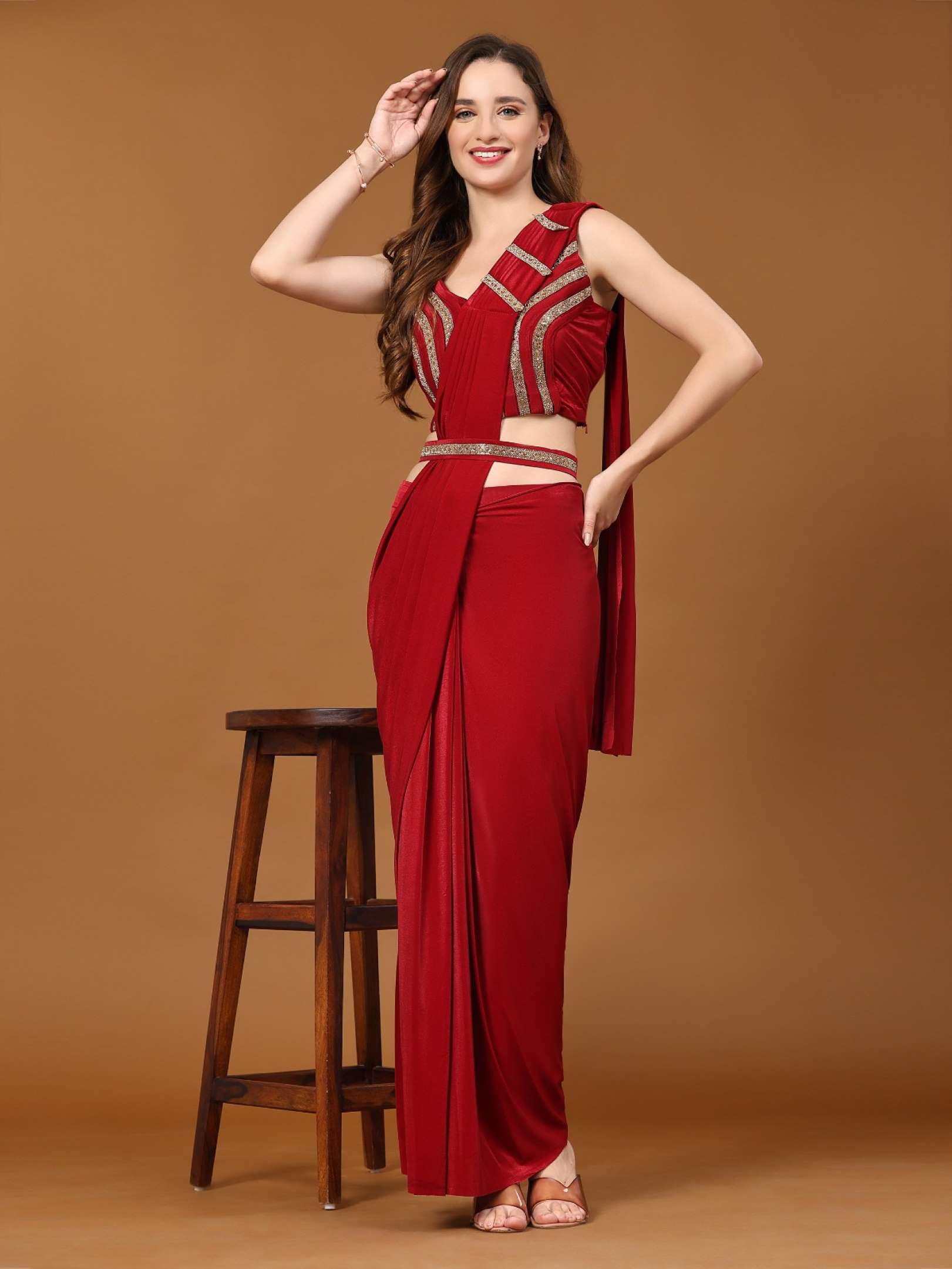 Sumshy Party Wear Imported Crystle Ready To Wear Sarees