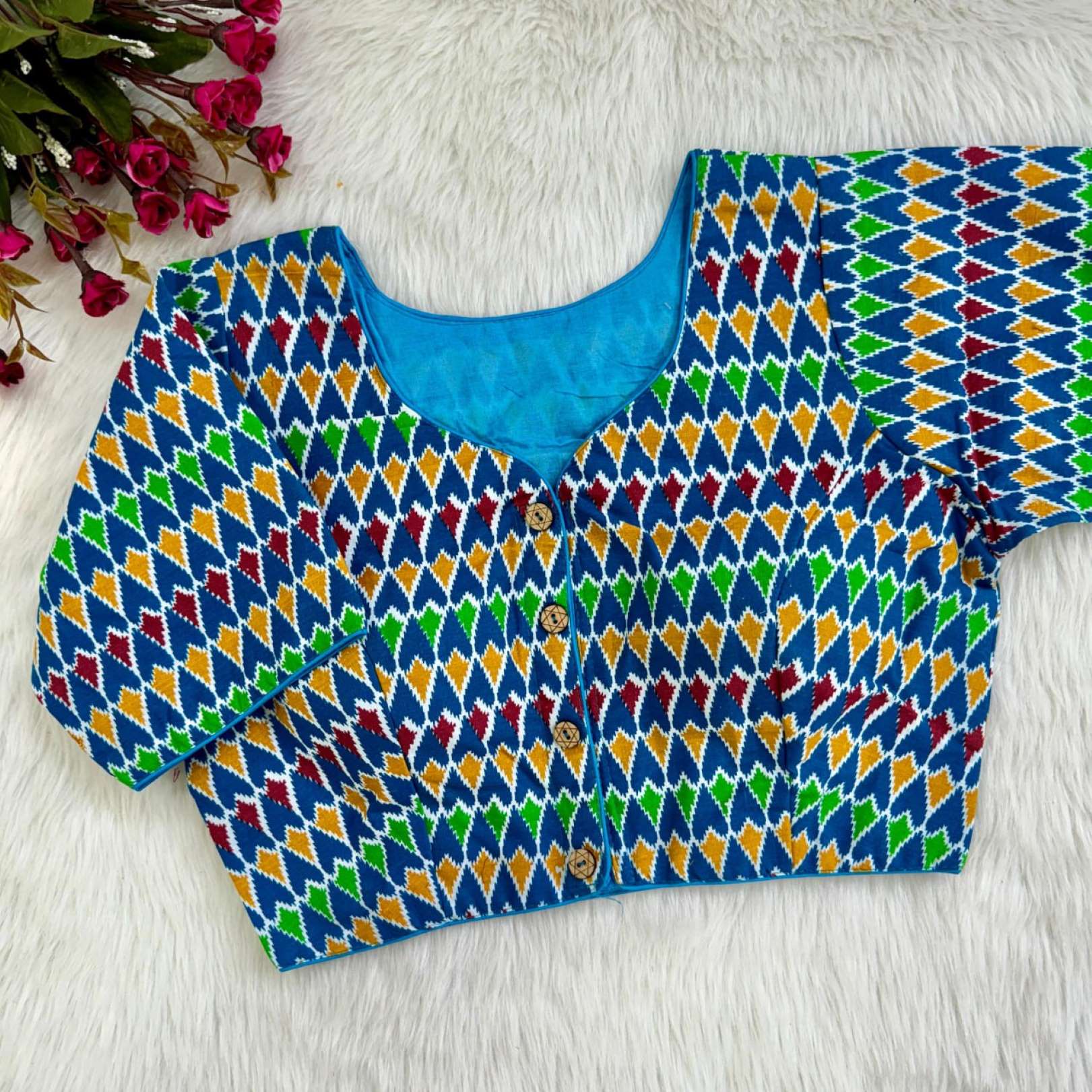 Sumshy Ikkat Printed Pure Erode Cotton Blouse