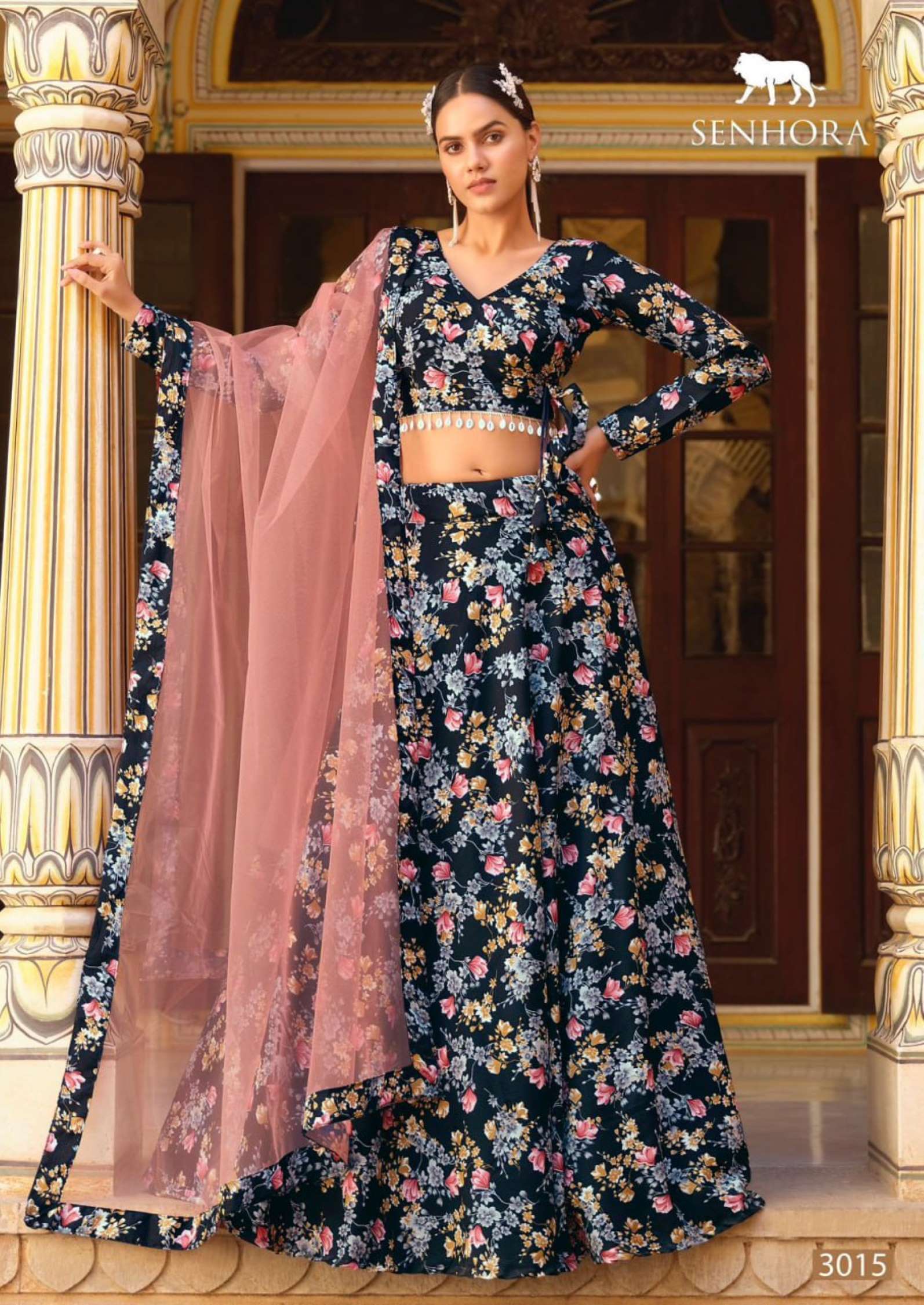 Senhora Titlee Floral Print Crushed Silk Lehenga Choli