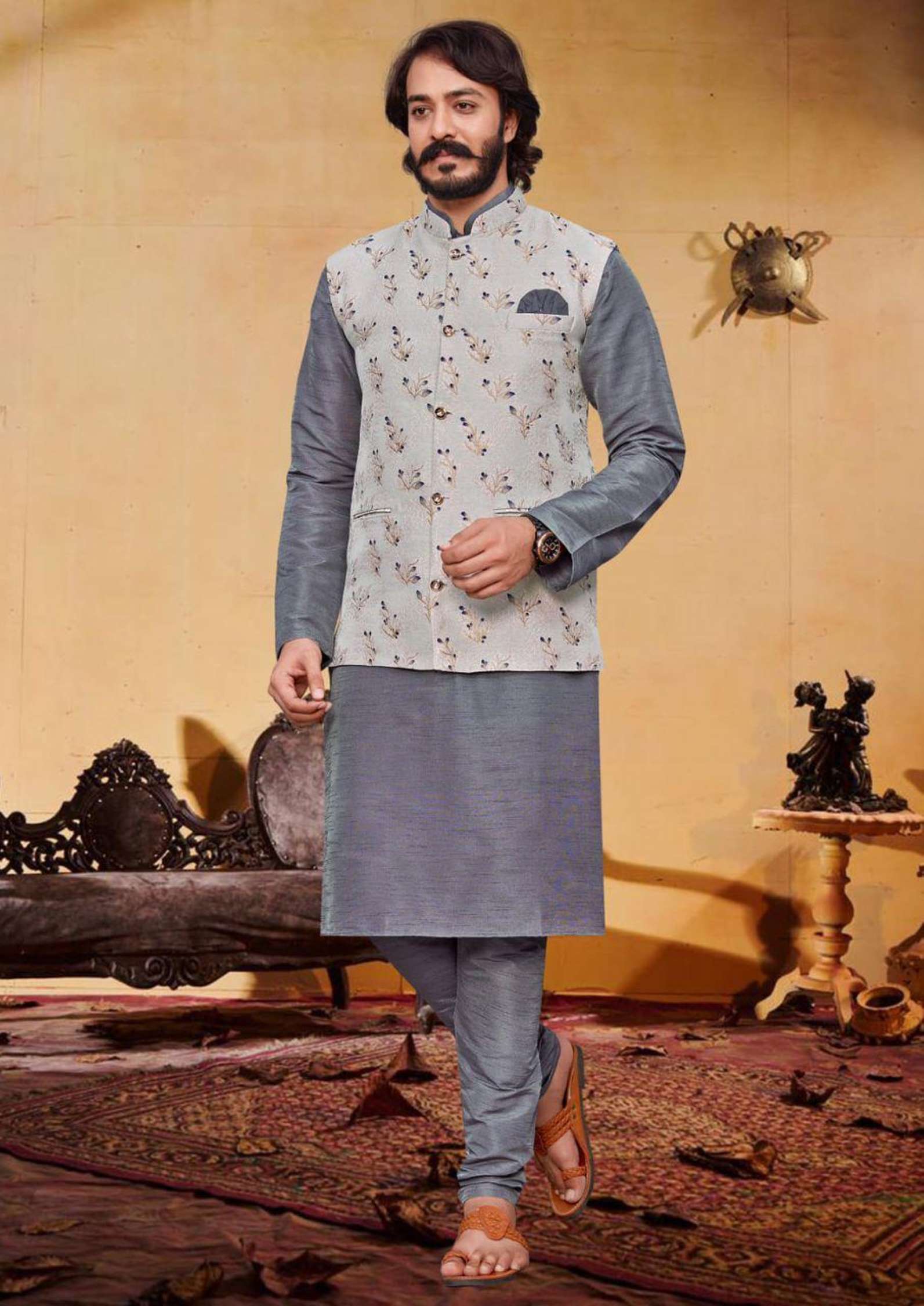 Sumshy Silk Lakhanavi Mens Kurta Pajama With Koti