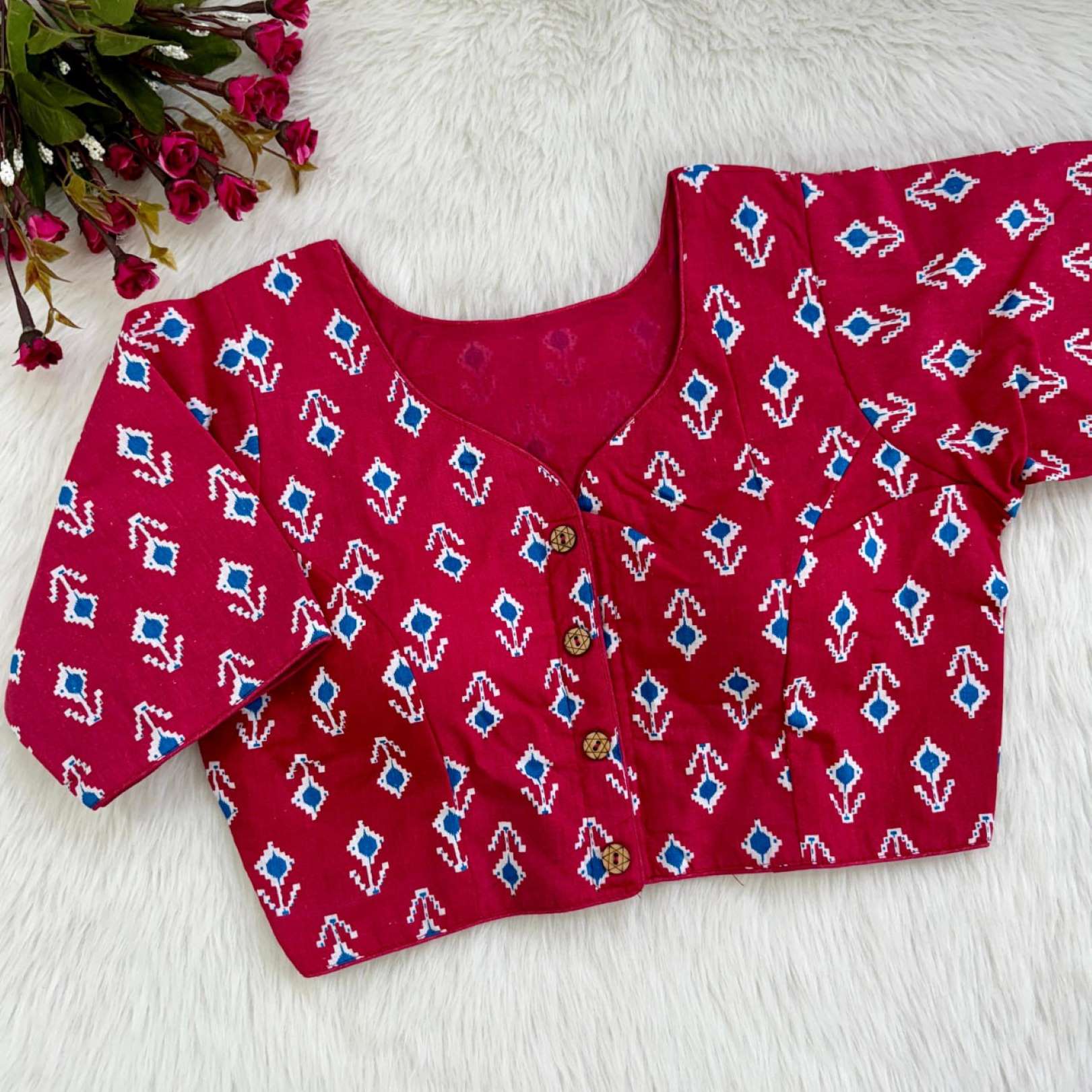 Sumshy Ikkat Printed Pure Erode Cotton Blouse