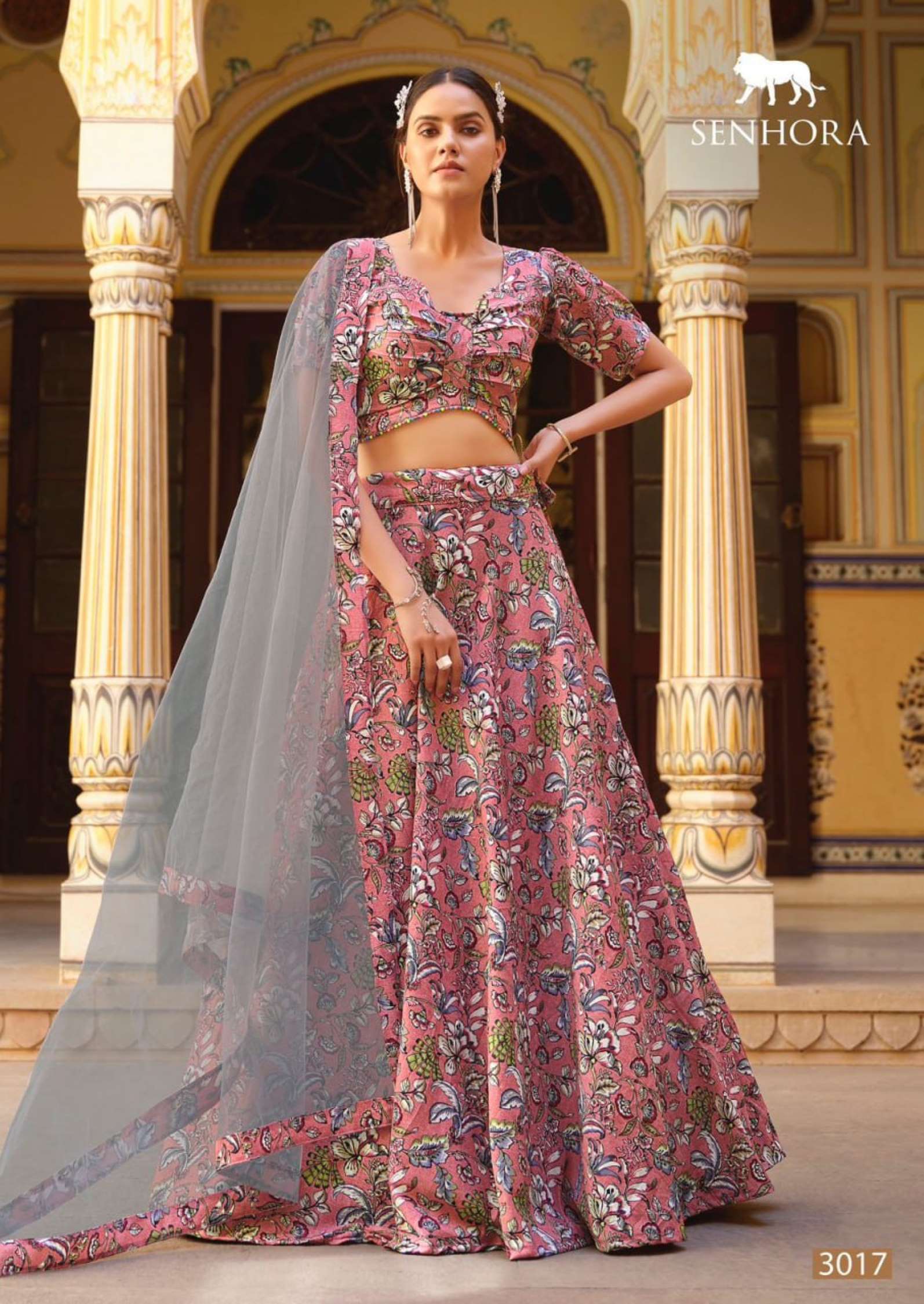 Senhora Titlee Floral Print Crushed Silk Lehenga Choli