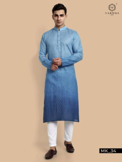 Sumshy Wedding Wear Blue Color Cotton Kurta Pajama For Mens