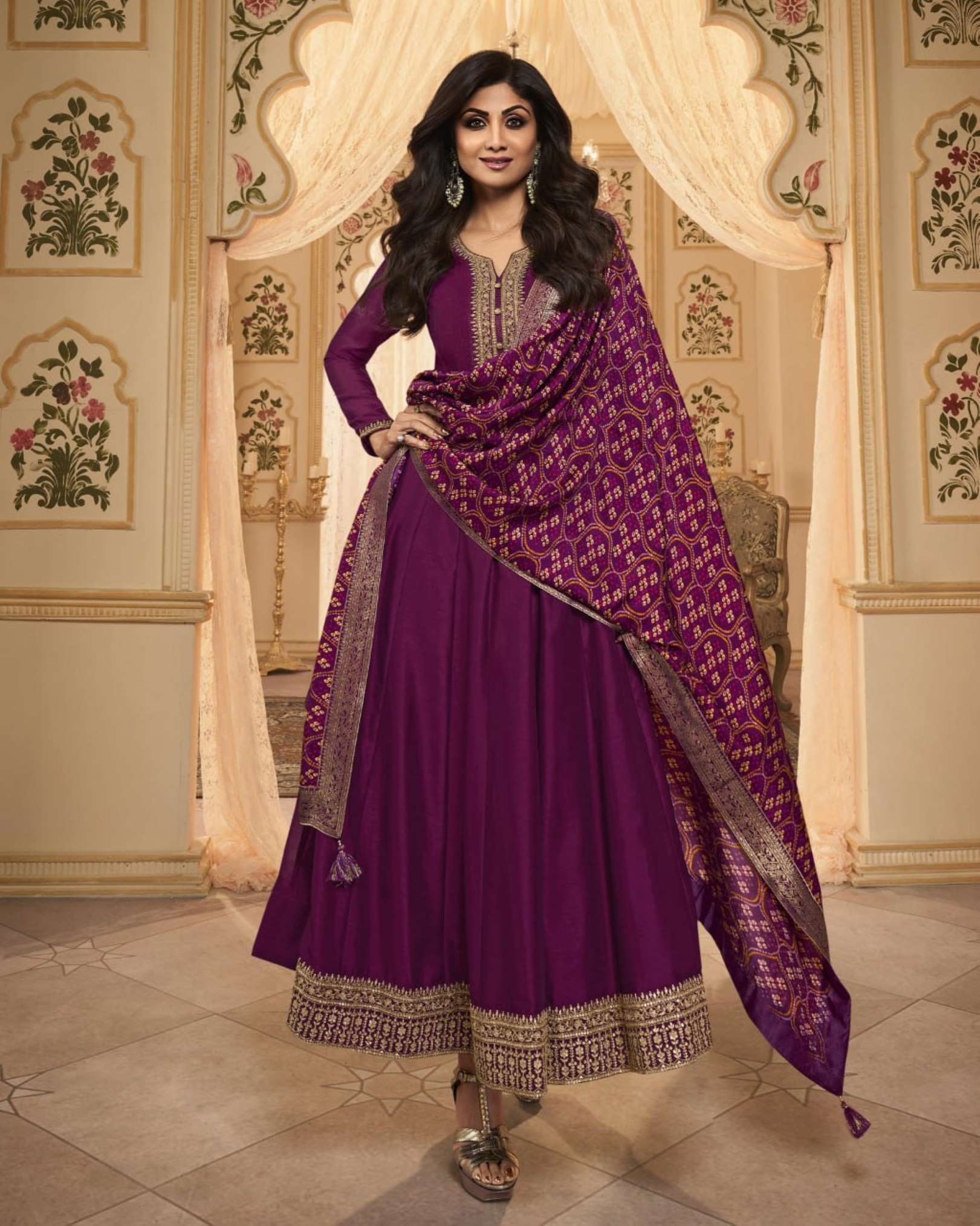Sumshy Shilpa-10 Designer Bhagalpuri Silk Gown With Dupatta