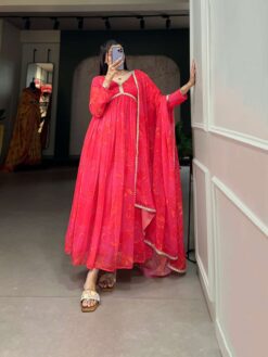 Sumshy Alia Style Floral Print Georgette Gown With Dupatta