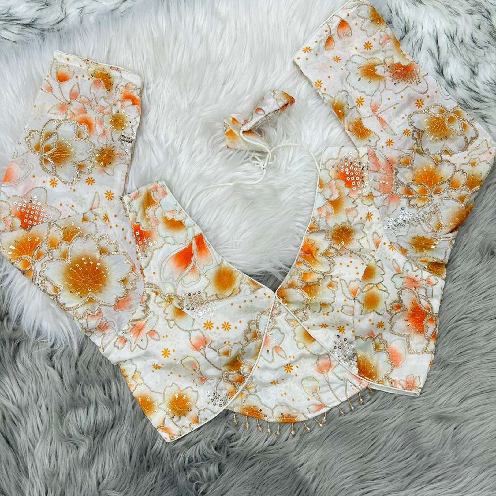 Sumshy Long Sleeve Embroidery Chinon Silk Readymade Blouse