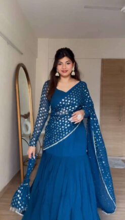 Sumshy Party Wear Blue Georgette Readymade Lehenga Choli