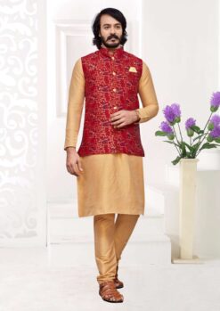 Sumshy Silk Lakhanavi Mens Kurta Pajama With Koti