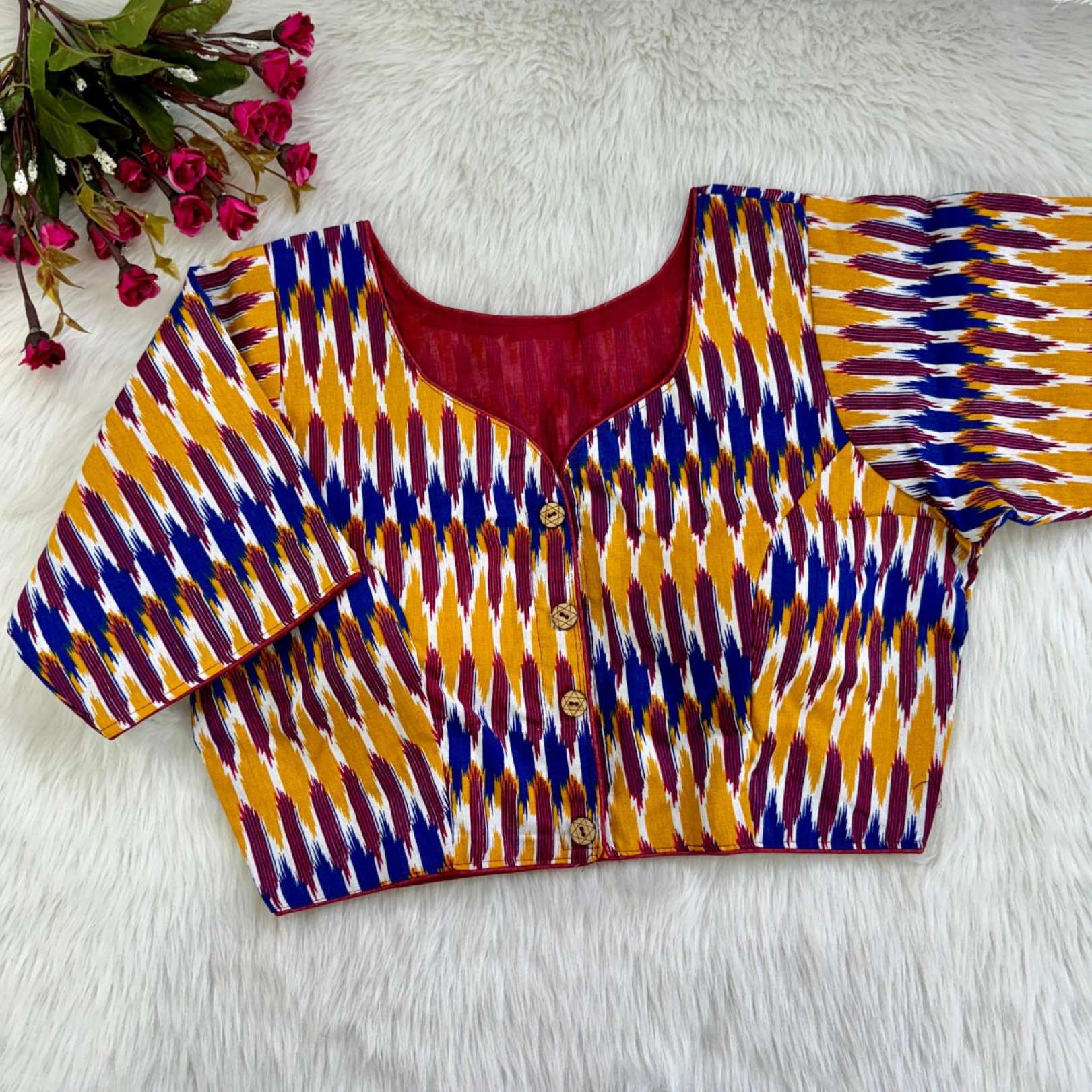 Sumshy Ikkat Printed Pure Erode Cotton Blouse