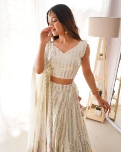 Sumshy Designer Faux Georgette White Lehenga Choli