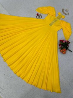 Sumshy Latest Designer Yellow Faux Georgette Gown