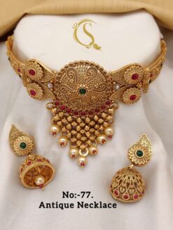 Sumshy Party Wear Heavy Gold Antique Necklace Set