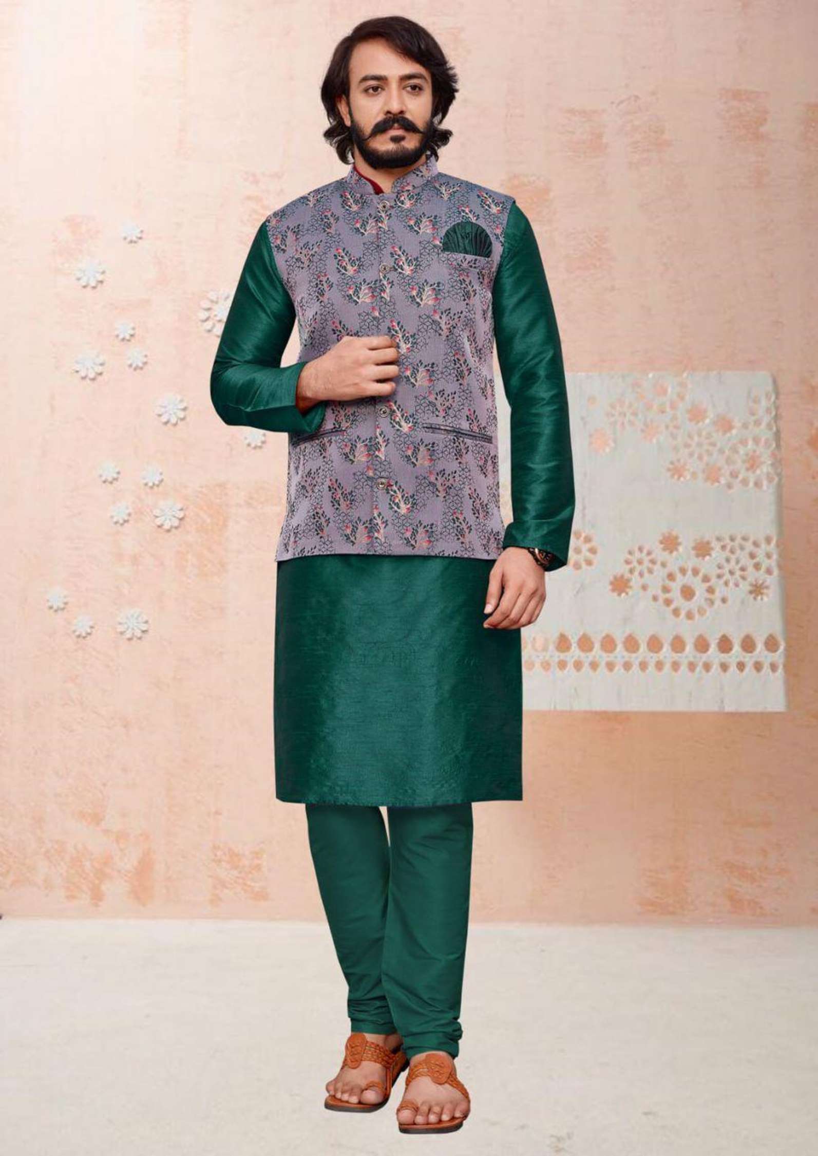 Sumshy Silk Lakhanavi Mens Kurta Pajama With Koti