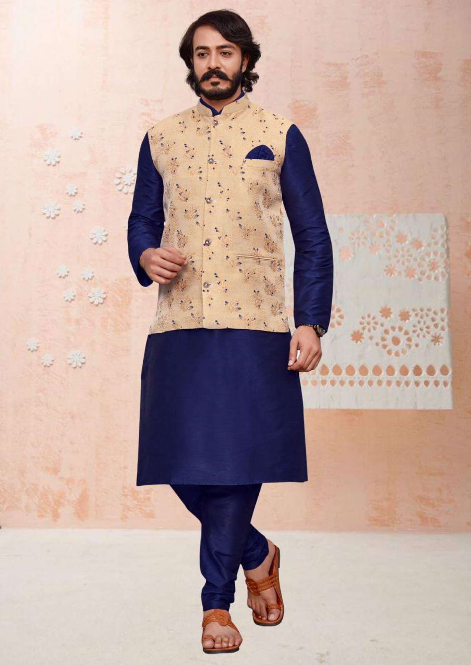 Sumshy Silk Lakhanavi Mens Kurta Pajama With Koti