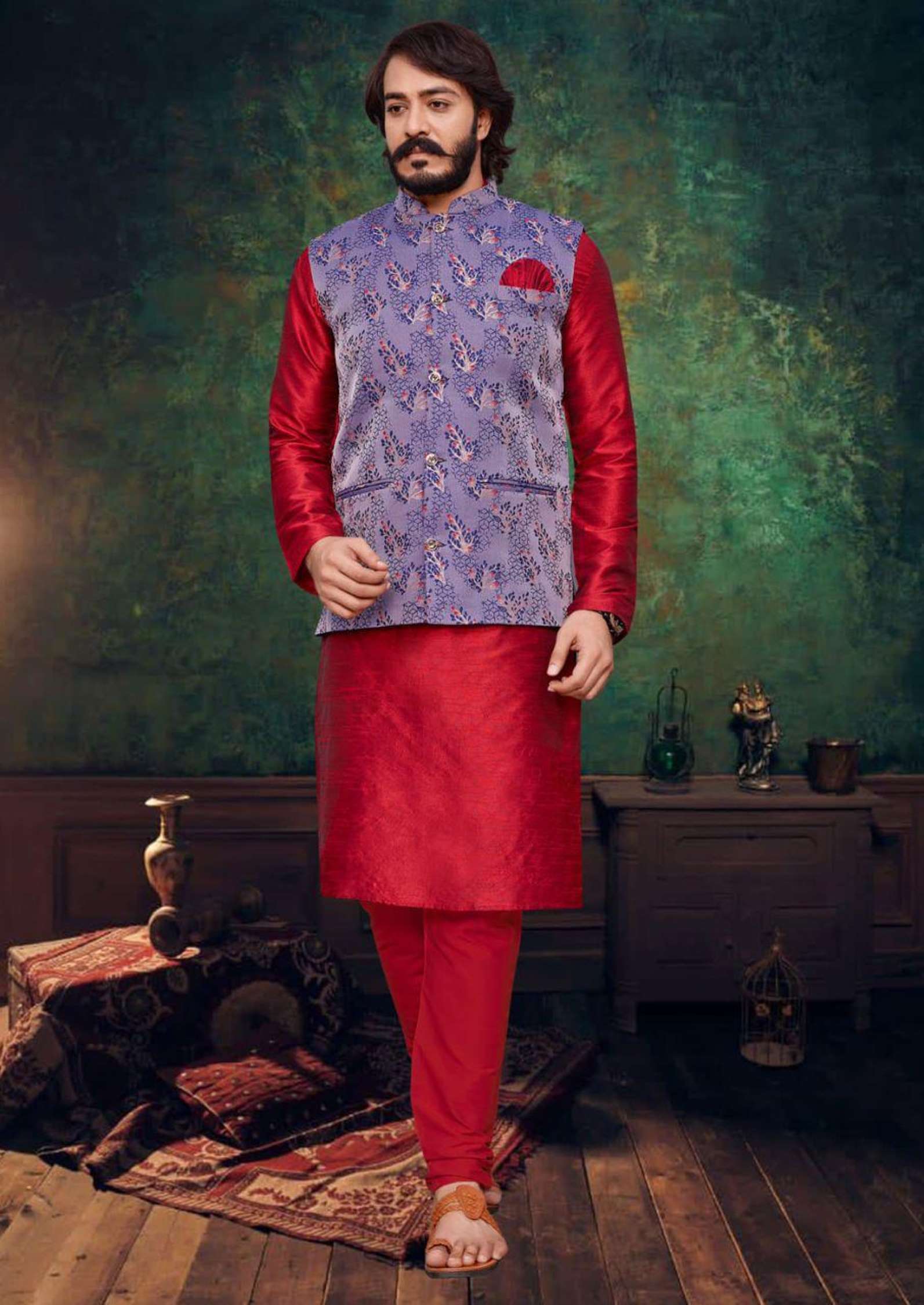 Sumshy Silk Lakhanavi Mens Kurta Pajama With Koti