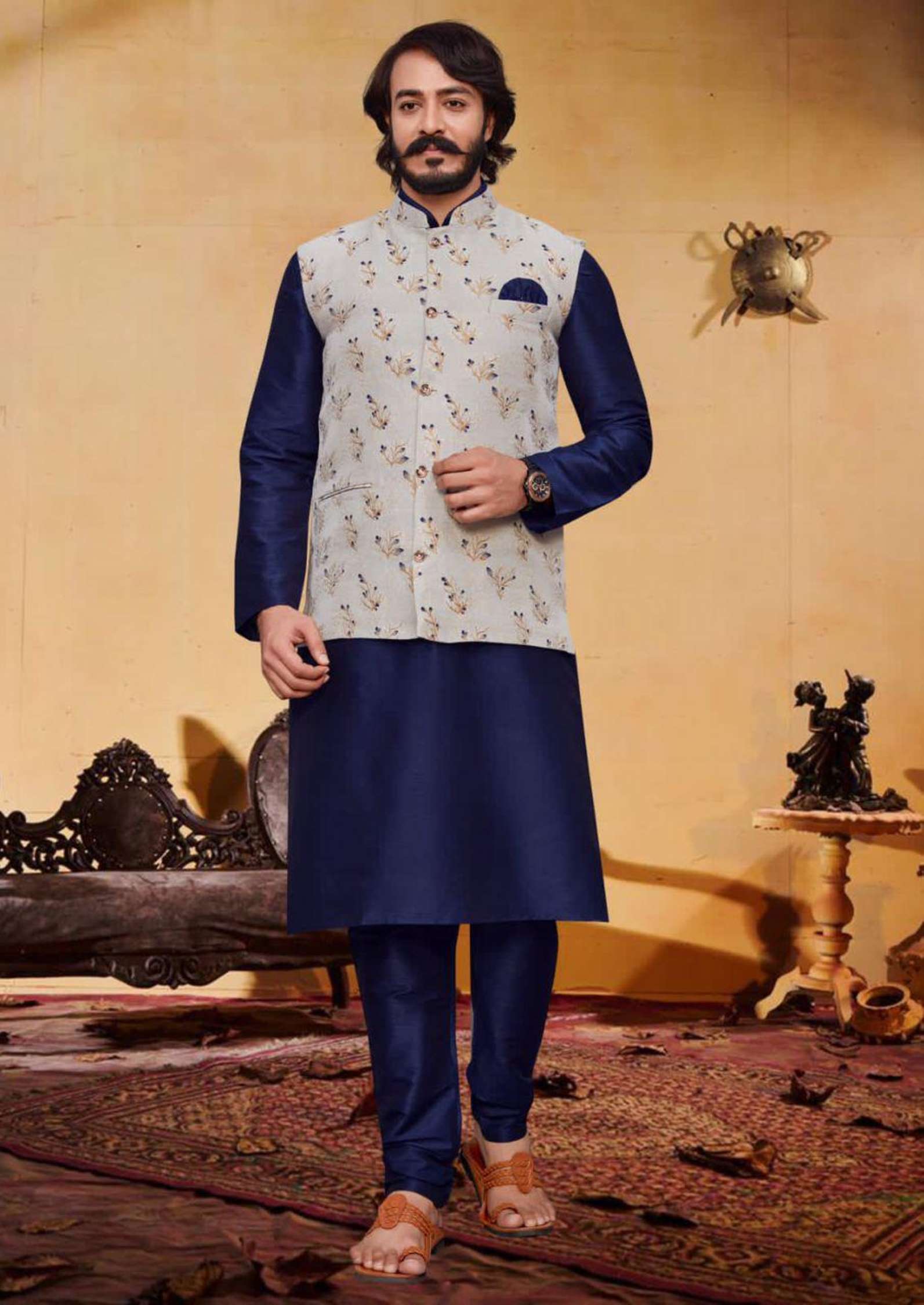 Sumshy Silk Lakhanavi Mens Kurta Pajama With Koti