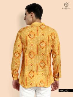 Sumshy Party Wear Yellow Color Printed Cotton Shirt for Mens
