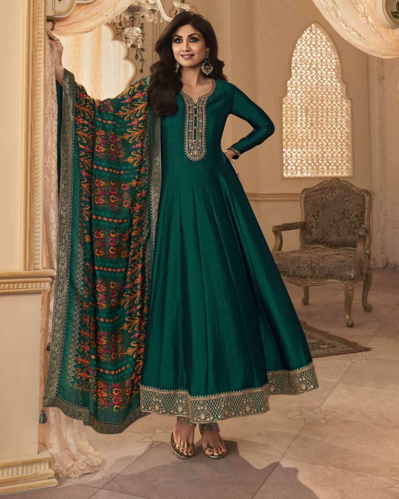 Sumshy Shilpa-10 Designer Bhagalpuri Silk Gown With Dupatta