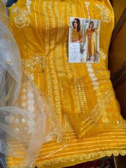 Sumshy Khushbu Designer Yellow Heavy Georgette Dress Material