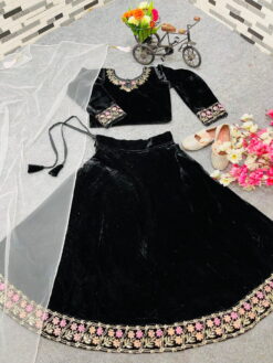 Sumshy Kid Wear Fancy Black Lehenga Choli With Embroidery Work