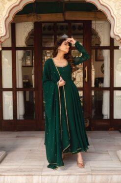 Sumshy Latest Faux Georgette Green Gown With Dupatta