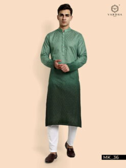 Sumshy Traditional Wear Green Cotton Kurta Pajama For Mens